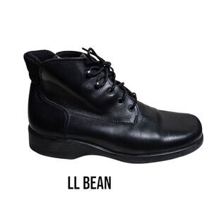 L.L. Bean Vintage Black Leather Grandma Lace up Boots